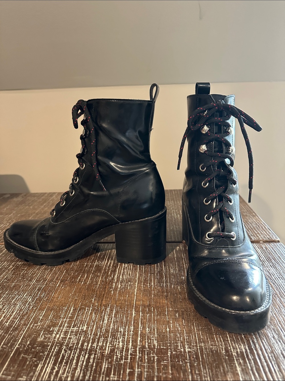Marc Fisher MlWanya ~ Black Patent Lace-up Combat Boot ~ 8